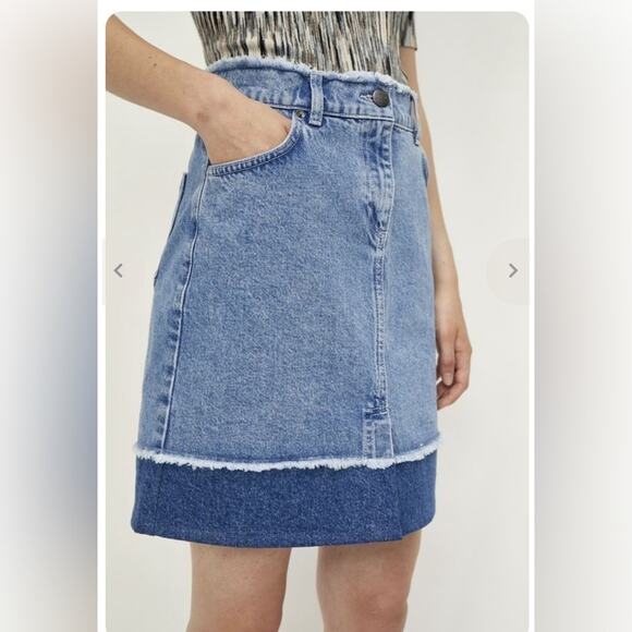 JUST Jean Skirt Two Tone Zip Frayed RARE Streetwear Modest Denim Y2K Knee Length - Picture 2 of 10